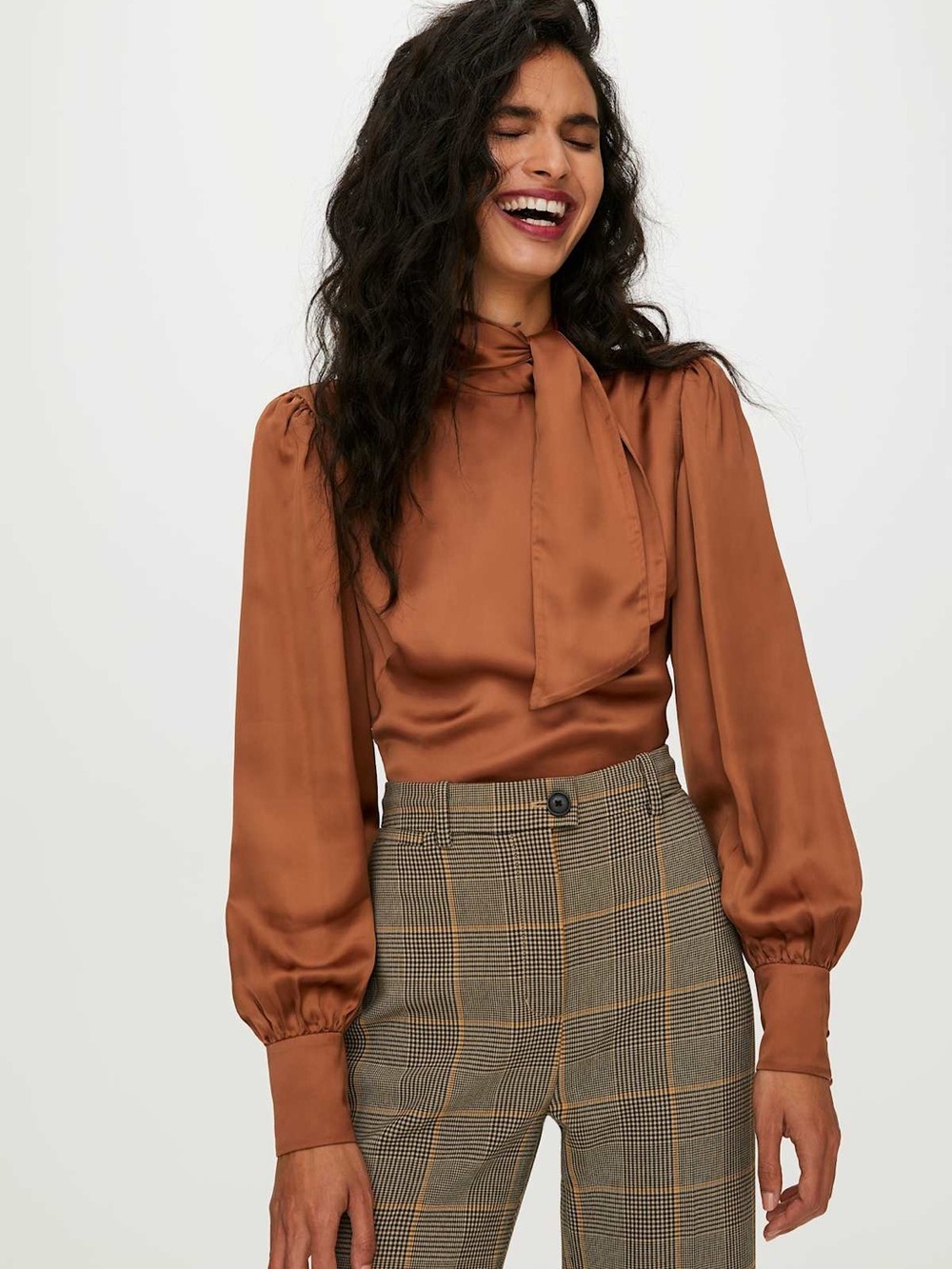 Wilfred Leigh Satin Tie Neck Long Sleeve Blouse